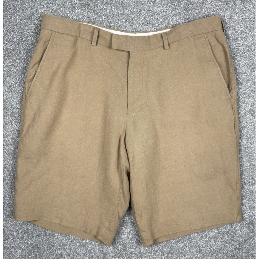 100% Linen Murano Shorts Men's 36 Beige Flat Front Casual Summer Lightweight